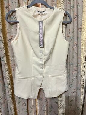 Missguided Cream Tailored Vest Top Sleeveless Button Front Minimalist M